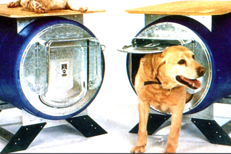 Plastic Barrel Dog house: Homemade Shelter for Pets 40 Blue Plastic barrel dog house